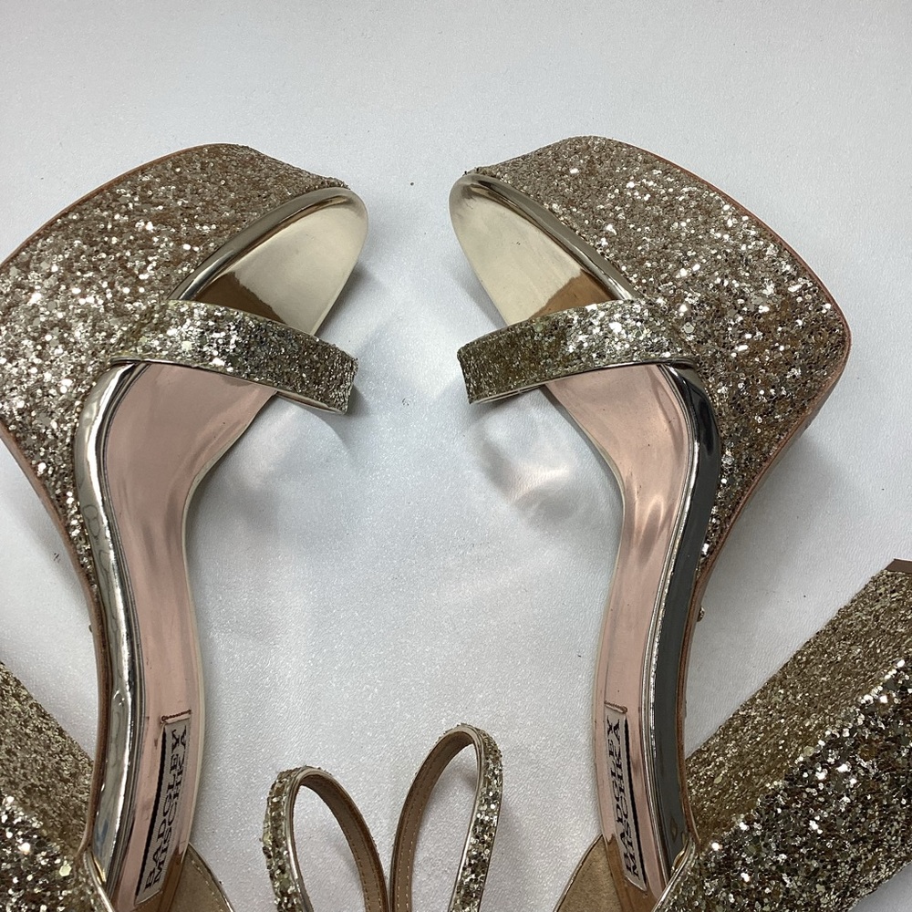 Badgley Mischka Party Platform Block Heel in‎ Gold Silver Glitter - Picture 12 of 16